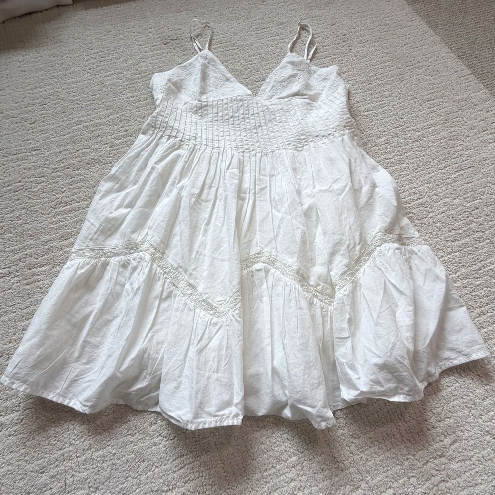 Zara White Embroidered Cotton Mini Dress Pintuck NWT Med‎ Romantic Bridal Event